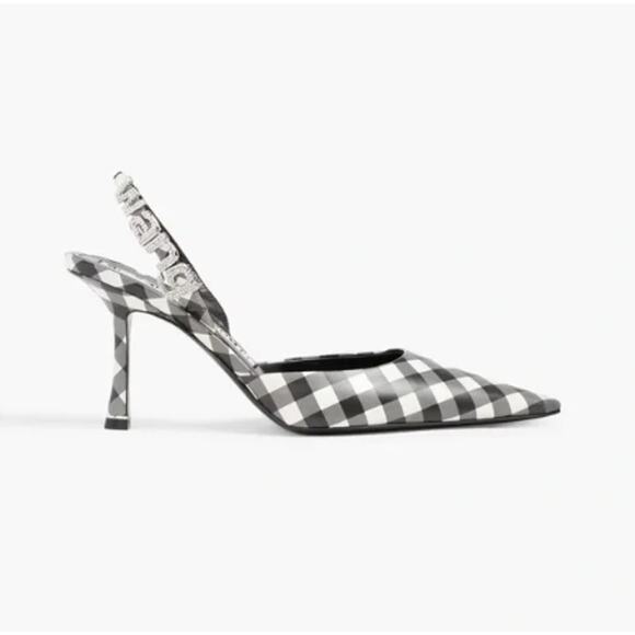 Alexander Wang Grace Gingham Print Crystal Embellished Slingbacks - Picture 1 of 16